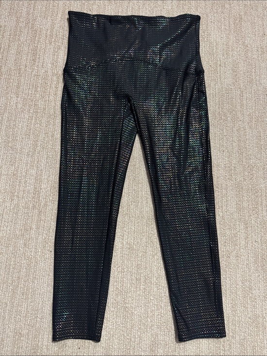 SPANX Pants - Spanx Womens XL Black Metallic Dot Print Active 7/8 Leggings High Rise Shimmer